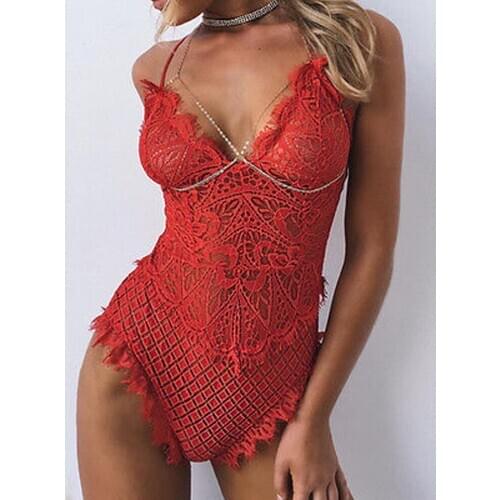 Women New Sexy Lace Bodysuit Sleepwear Sleeveless Fitness Summer Jumpsuit Hot Backless Slip Leotard One Piece Sleepwear Bodysuit