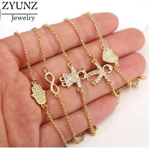 10PCS, Gold color cz bracelet, Dainty bracelet, Hamsa Hand/Infinity/Heart bracelets, chain bracelet, Delicate bracelet