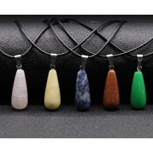 12/24pcs High Quality Water Drop Natural Stone Necklace Pendants 28*10mm Crystal Agates Pendant Random Color For Jewelry Making