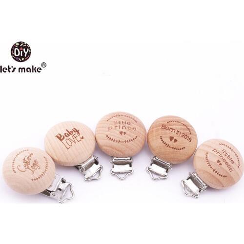 Lets Make Pacifier Clip 50pc Round Wooden Engrave Customizable Personalise Wooden Dummy Clip Accessory Baby Teether 29*35mm