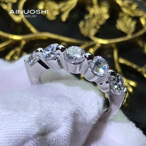 AINUOSHI 5-Stone Round Cut 4.0mm Simulated SONA Diamond Silver Engagement Rings Gifts For The Beloved Lady