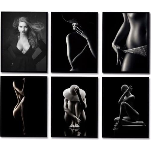 Black Sexy Nude Women Figure Canvas Painting on The Wall Posters Prints Wall Pictures for Living Room Home Wall Cuadros Decor