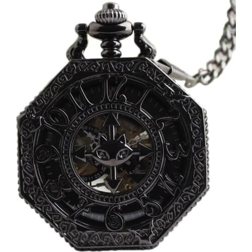 Black Hollowed Bat Skeleton Mechanical Pocket Watch with Chain Men Women Pocket Watches Wholesale
