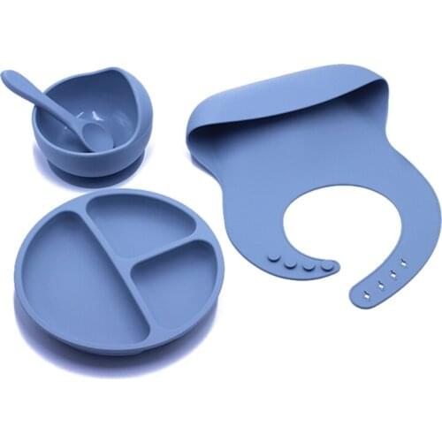 4pcs BPA Free Baby Silicone Tableware Waterproof Bib Solid Color Dinner Plate Sucker Bowl Spoon For Children Y1QF
