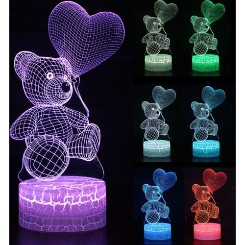 Kid Light Night 3D LED Night Light Creative Table Bedside Lamp Romantic Heart Bear light Kids Gril Home Decoration Gift D30