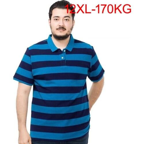 Plus size summer Men casual striped polo Shirts Short Sleeve 8XL 10XL 11XL 12XL oversize Breathable simple loose tees 70 thin