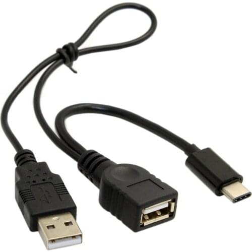 USB 3.1 USB-C Type-C to USB 2.0 Female OTG Data Cable with Power for Cell Phone & Tablet black color