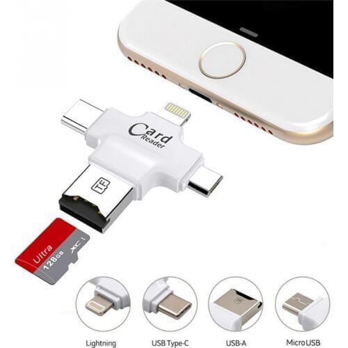 Kismo 4 in 1 Memory Card Reader Micro SD Card Reader Type-C/Lightning/Micro USB OTG Card Reader for iphone 7 8 Samsung S8 S9