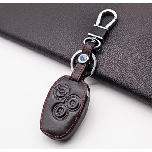 Classic Style Leather Car Key Case Cover For Renault Dacia Logan Sandero Clio Kangoo Master Trafic 3 Buttons Keychain
