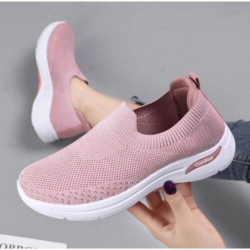 Autumn Women Vulcanized Shoes Casual Slip On Sneakers Female Knitted Breathable 2021 Fashion Ladies Flats Socks Shoes Walking