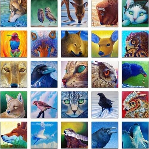 5D Full Square Diamond painting embroidery Cross stitch Animal wolf owl deer cow cat fox eagle 3D DIY Round Drill Drawing mosaic