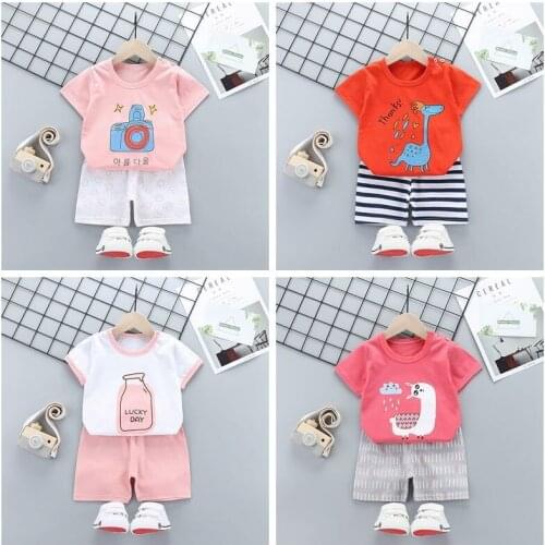 Summer Newborn Childrens Clothing Pure Cotton Two Piece Suit Boys And Girls Short Sleeve Shorts T-shirt Home Wear