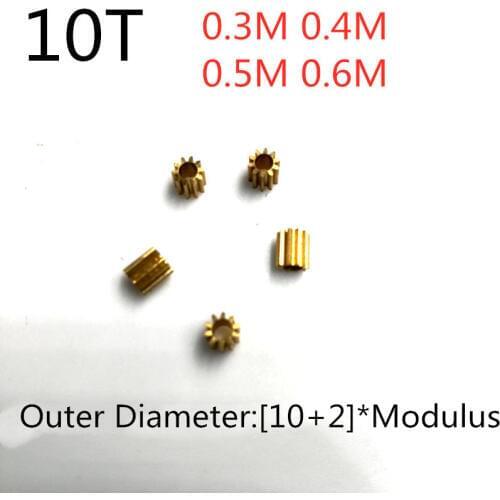 Metal Gear 102A 0.3M 0.4M 0.5M Copper Gear 10T Toy Coreless Motor Parts 1mm 1.5mm 2mm Tight Shaft Match 10 Teeth Pinions 5pcs