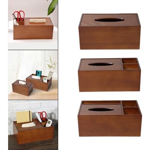 Multifunction Wooden Tissue Box Cover Rectangular Pen Holder Container