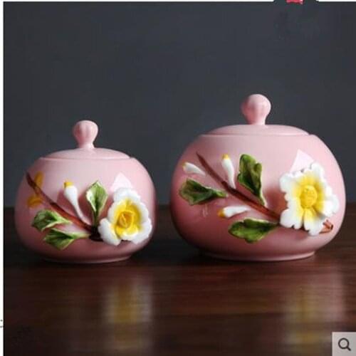 European-style fashion ceramic tea cans, can storage, twisted flowers, home, office, restaurant, desktop decoration crafts