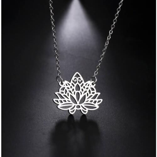 Skyrim Stainless Steel Women Blooming Lotus Flower Choker Necklace Charm Bohemia Chain Necklaces Jewelry Buddhism Muslim