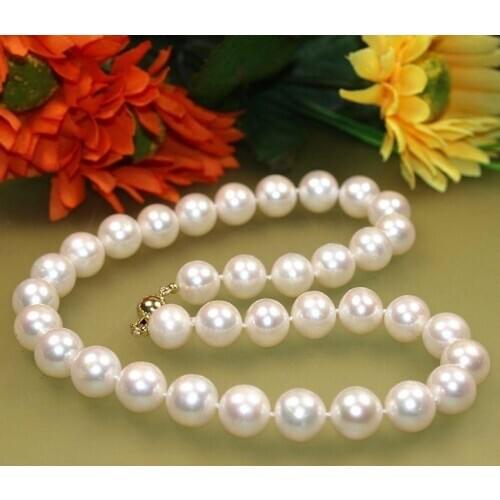 NEW 14k solid gold 9-10mm White Freshwater Cultured Pearl Necklace 18"