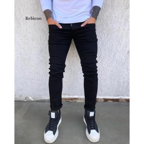 New Mens Pencil Pants 2021 Fashion Men Casual Slim Fit Straight Stretch Feet Skinny Zipper Jeans For Male Hot Sell Trousers
