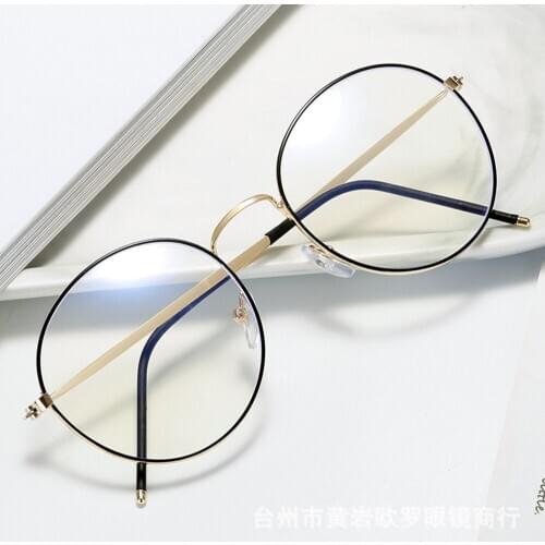 Spectacles Frame Light Ray Blocking Eye Computer Glasses Frames Clear Lens Eyewear Blue Round Metal Vintage Retro Women Men Anti