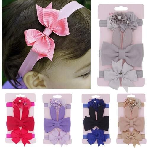 3pcs/lot Baby Girls Floral Headband Fashion Bowknot Hair Accessories Hairband Set Elastic Hair Bands Headwear Headbands