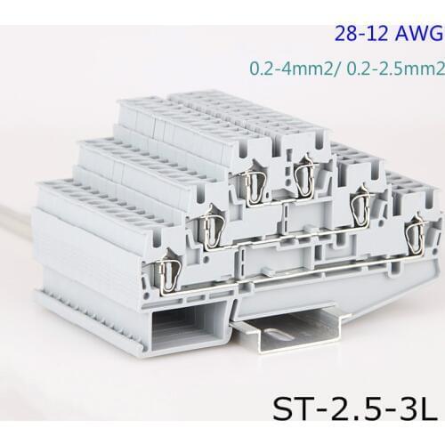 10pcs Phoenix Type ST-2.5-3L 28-12AWG Din Rail Wiring Connector for sensor 3-layer Modular Modular Terminal Blocks