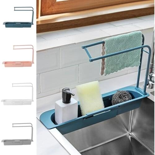 Adjustable Telescopic Sink Sponge Holder Drainer Kitchen Bathroom Sink Organizer Drain Rack Shelf Kitchen Accessories Organizer