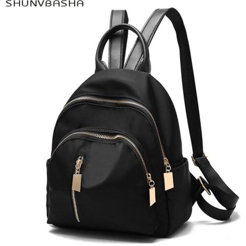 SHUNVBASHA Small Waterproof Nylon Women Backpack Fashion Black Shoulder Back Bag Backpacks for Teenage Girls School Backpacks