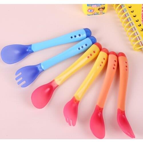 Silicone fork Spoon Baby Tableware Childrens Spoons Kids soft-headed safety temperature-sensitive Anti-scalding tableware