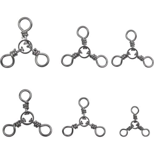 100Pcs 3 Way swivel Fishing connector Trigeminal Solid ring Cross Branch Jigging rigs Fishing swivels for Carp Fishing tackle