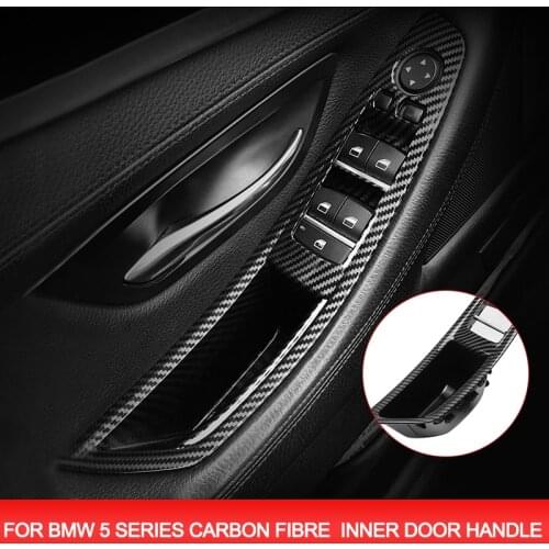 Carbon Fiber LHD Car Interior Inner Door Handle Panel Pull Trim Cover Kit For BMW 5 Series F10 F11 F18 10-17 Auto Accessories