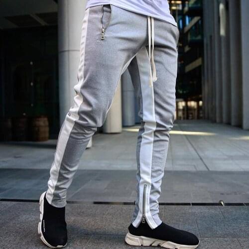 Cycling Pants Muscle Fitness Sports Trousers Plus Size Mens Autumn Fall Winter Patchwork Casual Pants Zipper Pockets Sweatpants