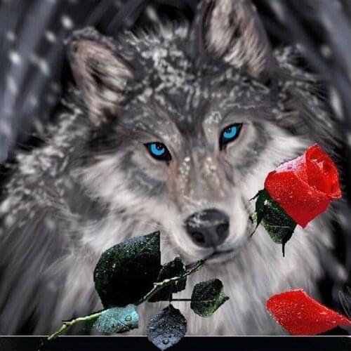 All 5D DIY diamond painting "The wolf bit the red rose" 3D embroidery stitch mosaic diamond home decoration gift