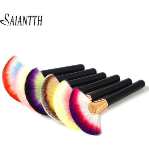 SAIANTTH High End Wooden Handle big fan shape makeup brushes blush powder foundation maquiagem professional face cosmetic tool