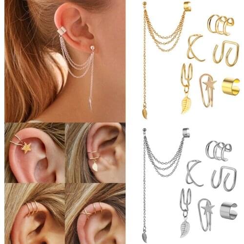 5/7/8P Ear Cuff Clip Double Lines Cross Fake Cartilage Earring Nails Set For Women 2021 Fashion Jewelry Alloy No Pierced Earcuff