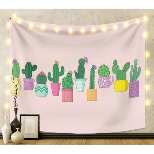 Green Cactus Potted Plants Pink Tapestry for Livingroom Photography Wall Decor