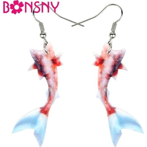 Bonsny Statement Acrylic Mermaid Tail Earrings Drop Dangle Big Long Fashion Fish Ocean Animal Jewelry For Women Girls Teens Gift