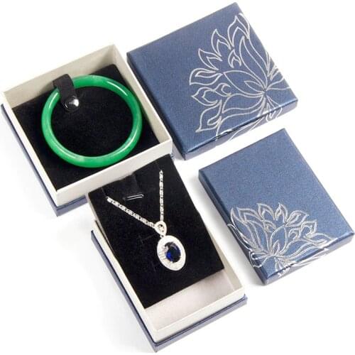 1Piece Blue Lotus Pattern Jewelry Organizer Gift Box Necklace Earrings Ring Storage Paper Jewellry Packaging Container
