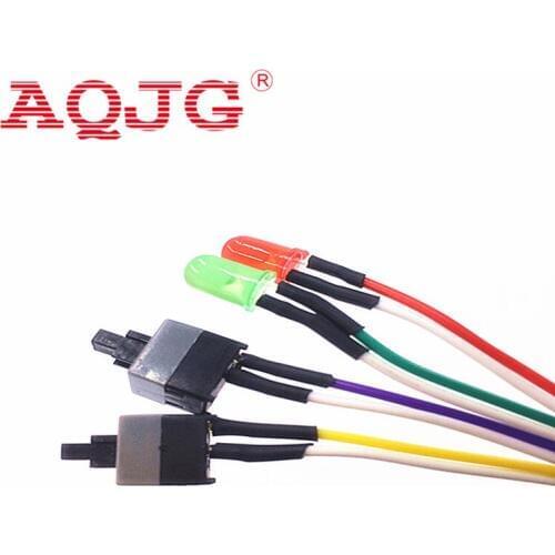 10PCS Power Switch ON OFF Reset Cable Cord Line For PC Computer Motherboard Case Line With Red+Green Light AQJG