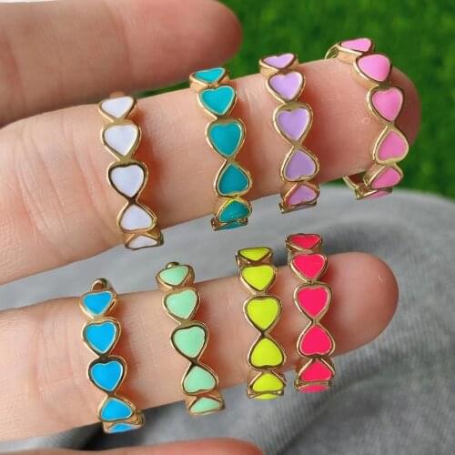 10PCS, Colorful Enamel Heart Stacking Matching Gold Rings for Women Minimalist Copper Jewelry for Women Friend Mens Ring
