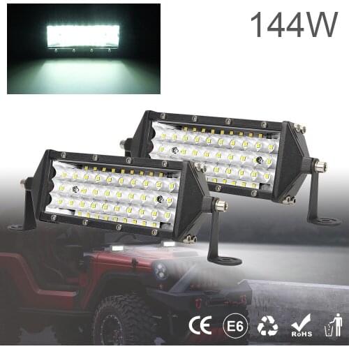 2pcs 5 Row 8 Inch 144W Waterproof LED Light Bar Off Road Driving Work Light Bar Combo Beam for Car Tractor Boat Truck