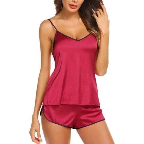 2pcs Satin Pajama Womens Seamless Sexy Underwear Pajama Suspender Sleepcoat Shorts Lingerie Set Pajamas For Women Pigiama Donna