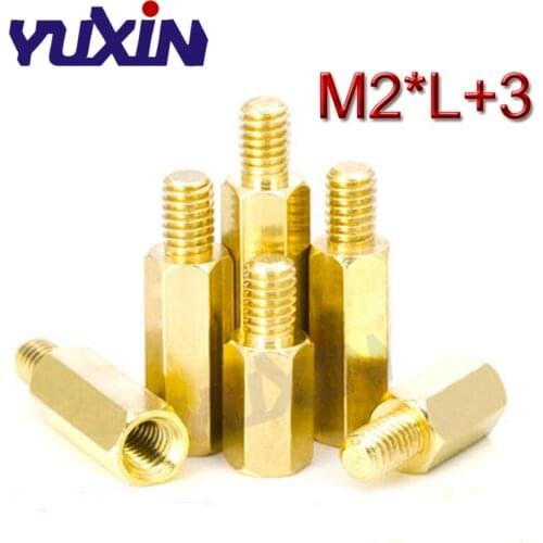 200Pcs/100Pcs 2mm Thread M2*L(=3/4/5/6/7/8/9/10-35)+3mm Hex Brass Standoff Spacer Male to Female Brass Spacing Screws Pillar
