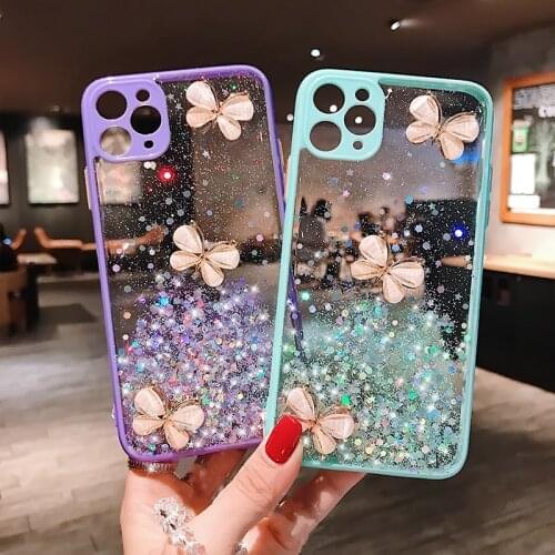 3D Butterfly Glitter Sequins Phone Case For OPPO A9 2020 A5 A5S A7 A3S A52 A92 A53 A8 A31 F9 Back Cover Realme C12 C15 C12 C3