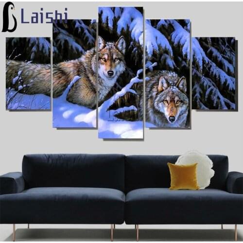 5pcs Full Square&round drill animal Diamond embroidery Snow Wolf Diamond Painting Cross Stitch Rhinestone Mosaic decor gift