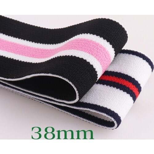 5 YARDS 38mm Pink Elastic Nylon webbing Striped Elastic band white black elastic webbing stretch sewing belt elastic waistband
