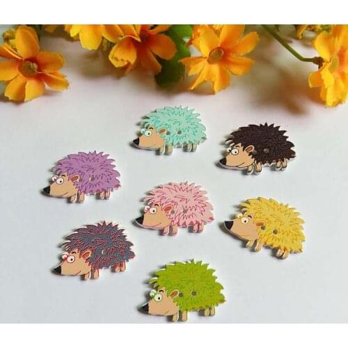 50PCs Wood Buttons 2 Holes White Hedgehog For Scrapbooking Handmade DIY Accessories for crafts botones decorativos