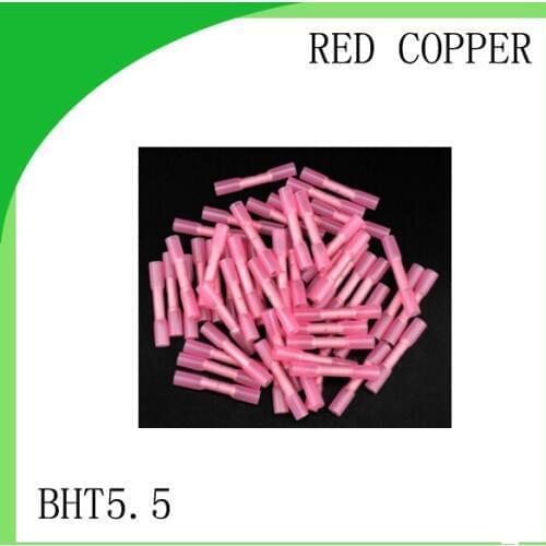 Red copper 500 PCS BHT5.5 cold-pressure terminal Insulated Heat Shrink Butt Wire Electrical Crimp Terminal Connector