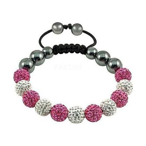 Rt45ade White Pink Mixed Multi HDB 10mm Micro Pave Disco Ball Bead Bracelet men jewelry crystal