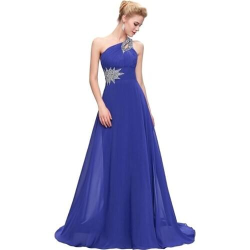 Purple Crystal Luxury Evening Dress One-shoulder Chiffon Sexy A-line Party Prom Dress Blue Burgundy Wedding Ceremony Guest Gowns