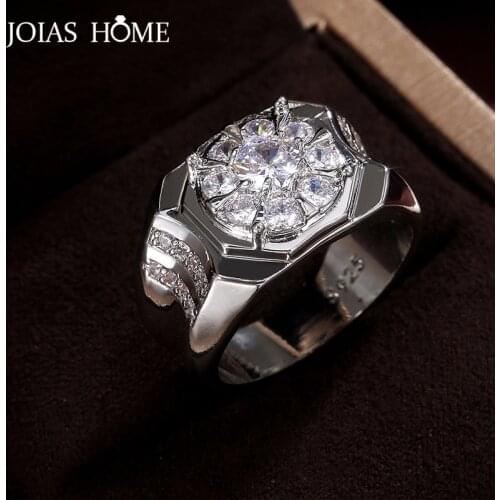 JoiasHome Luxury Silver Fine Jewelry New Arrival Mens Zircon Ring Geometry Design Fashion Wedding Party Ring Size7-11 Wholesale